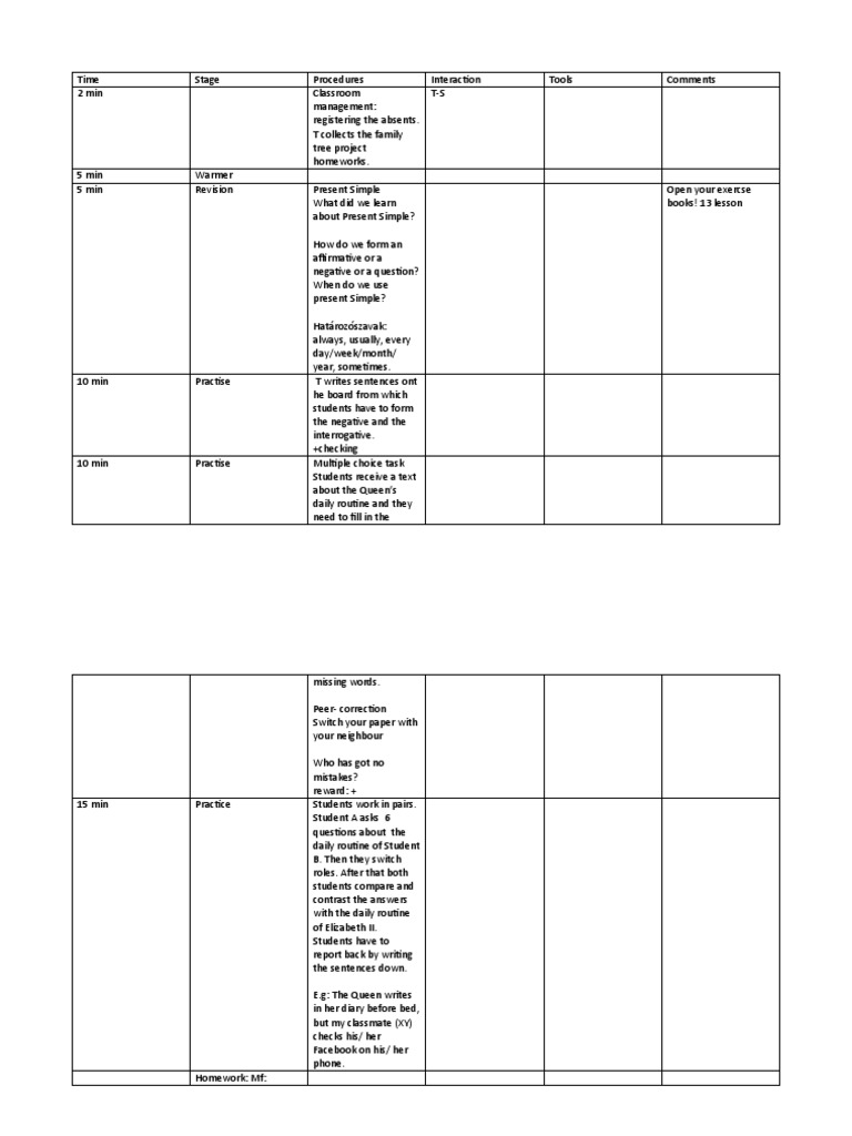 Present simple lesson plan pdf