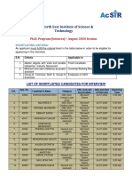 CSIR-NEIST Ph.D. Program Shortlisted Candidates