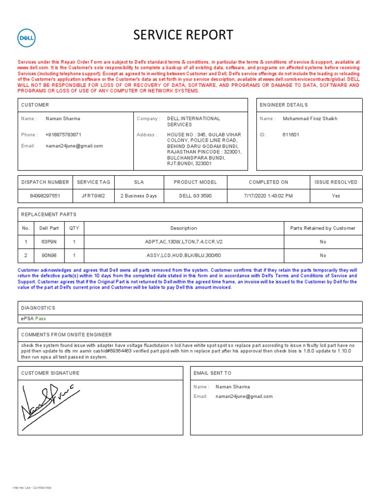 Dell G3 3590 Service Report | PDF | Dell | Computing