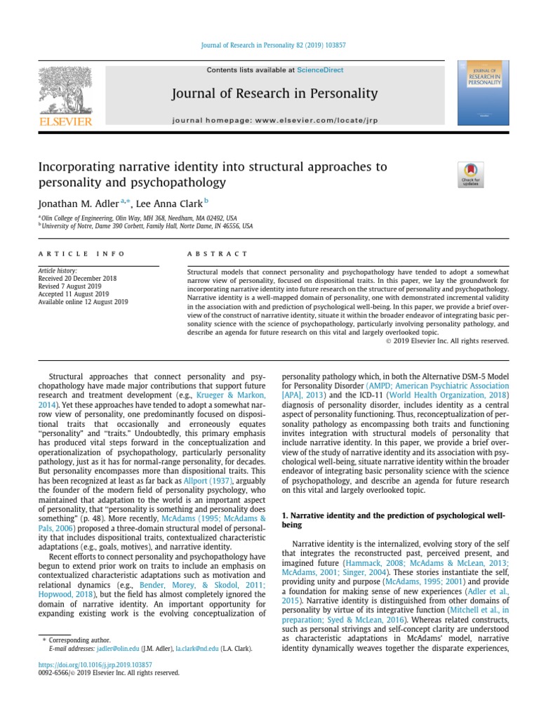 Narrative Identity | PDF | Diagnostic And Statistical Manual Of Mental ...