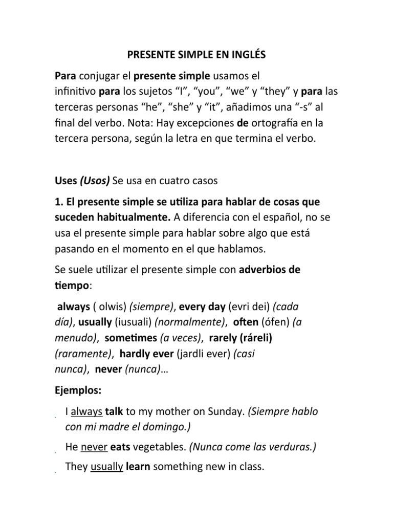 Presente Simple en Inglés | PDF | Conjugación gramatical | Verbo