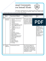 Gomal University Dera Ismail Khan: S No. Post Department/Subject Eligibility Criteria Date