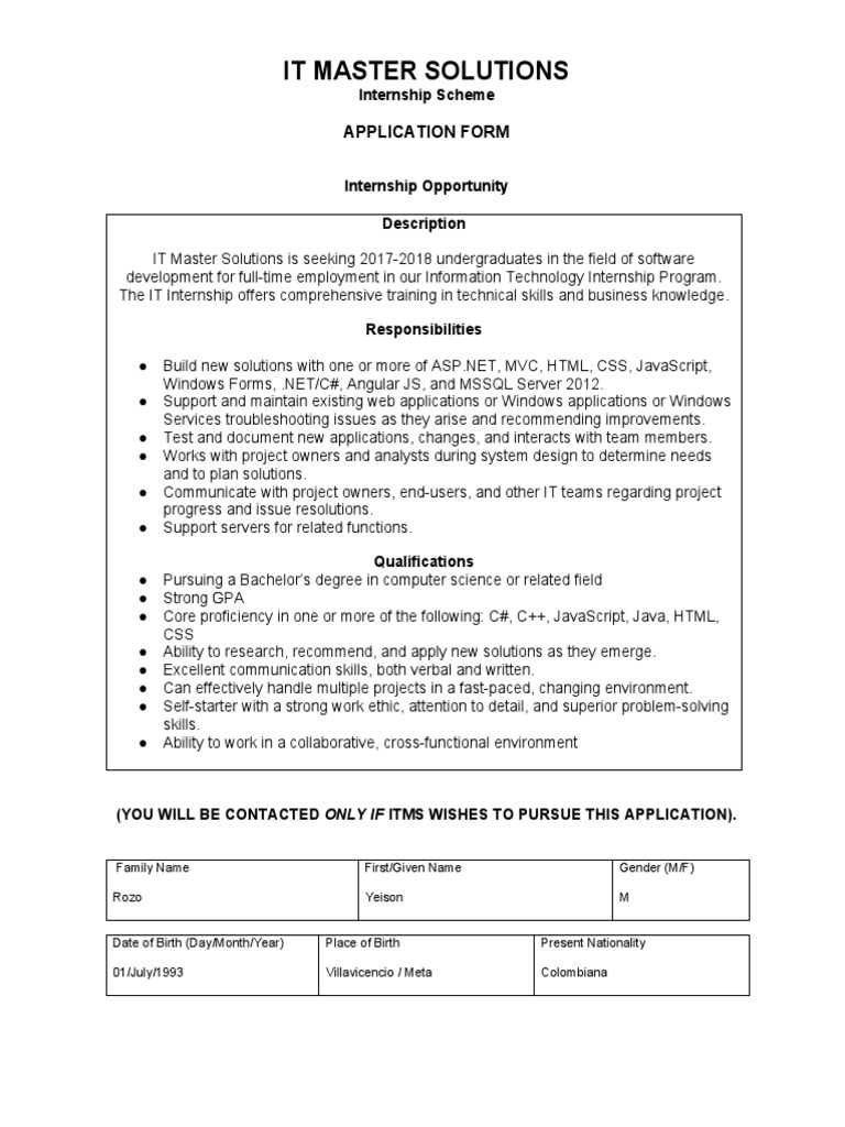 It Master Solutions: Application Form | PDF | Application Software ...