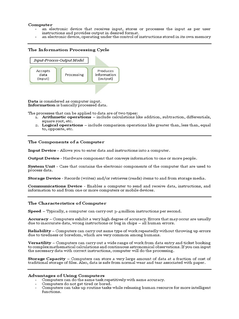 Computer: Input-Process-Output Model | PDF | Printer (Computing ...