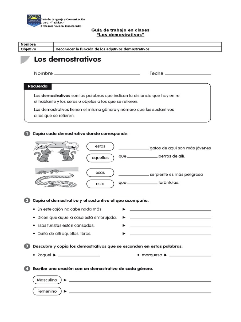 Guia 4° 1 Los Demostrativos | PDF | Artes del Lenguaje y Comunicación