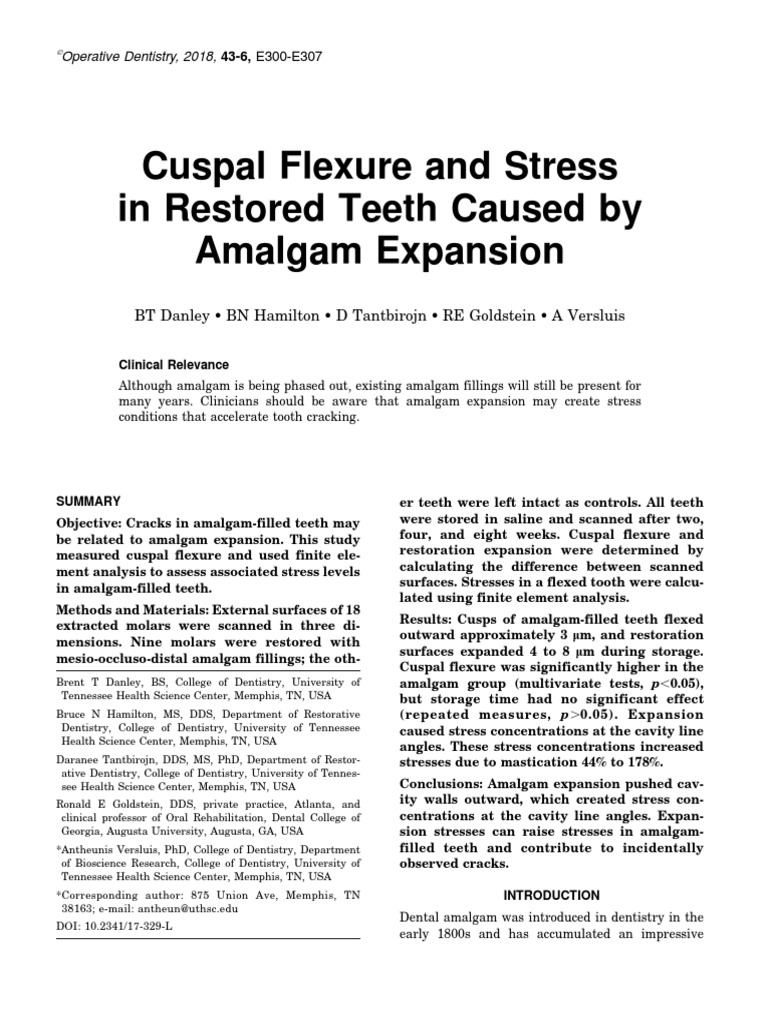 The Effects of Amalgam Expansion on Cuspal Flexure and Stress in
