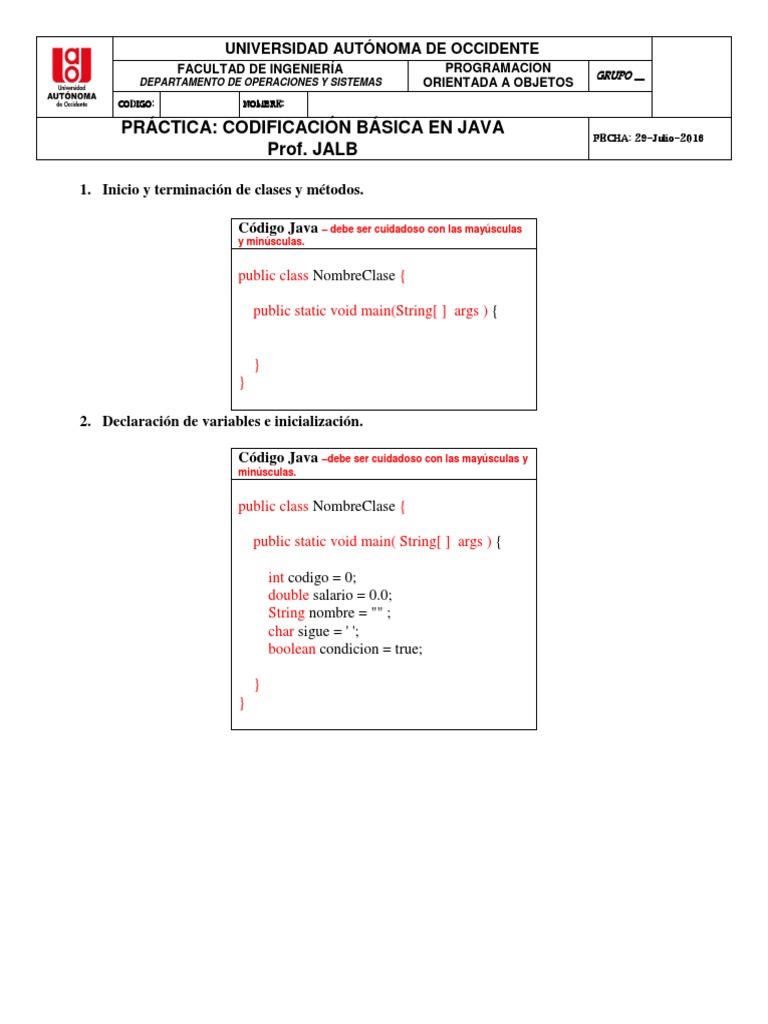 Guía de Programación Java Básica | PDF | Java (lenguaje de programación ...