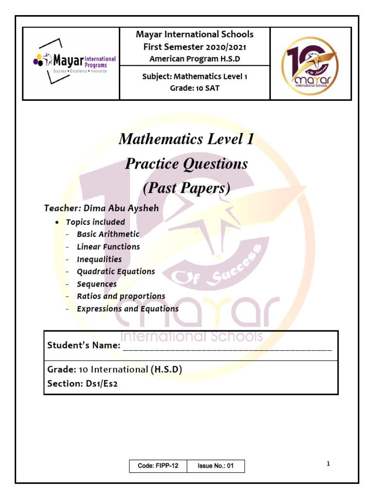 Grade 10 Mathematics Practice Guide | PDF | Triangle | Area