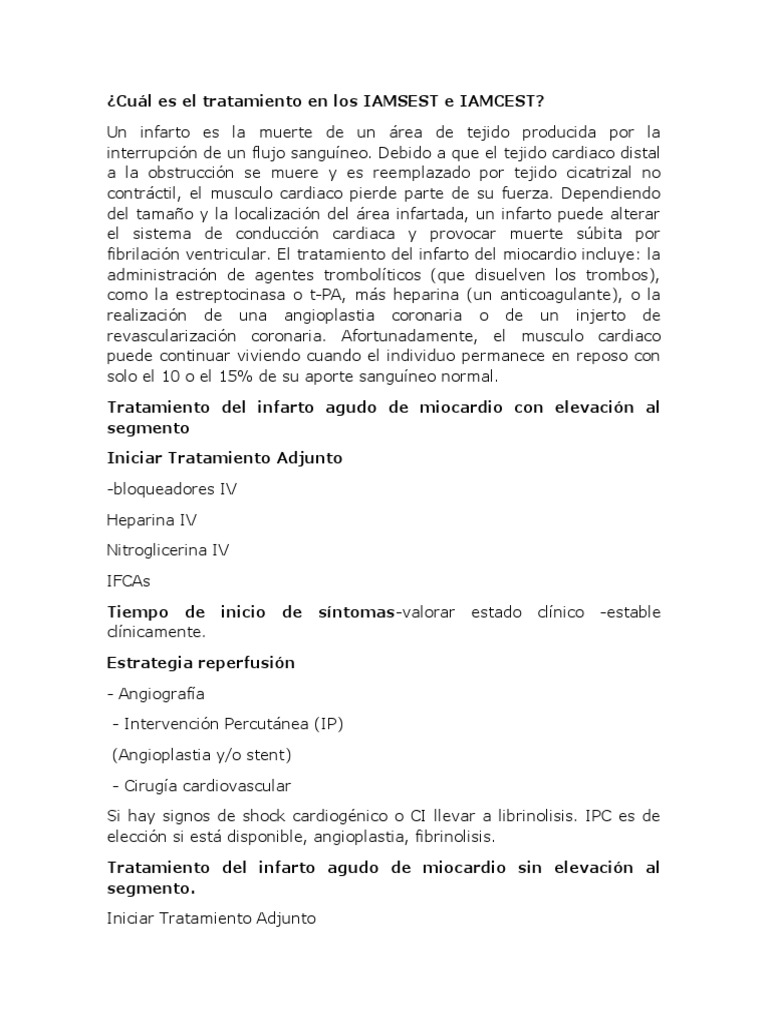 Tratamiento de IAMSEST e IAMCEST | PDF | Infarto de miocardio | Corazón