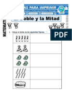 Ficha de El Doble y La Mitad para Primero de Primaria PDF