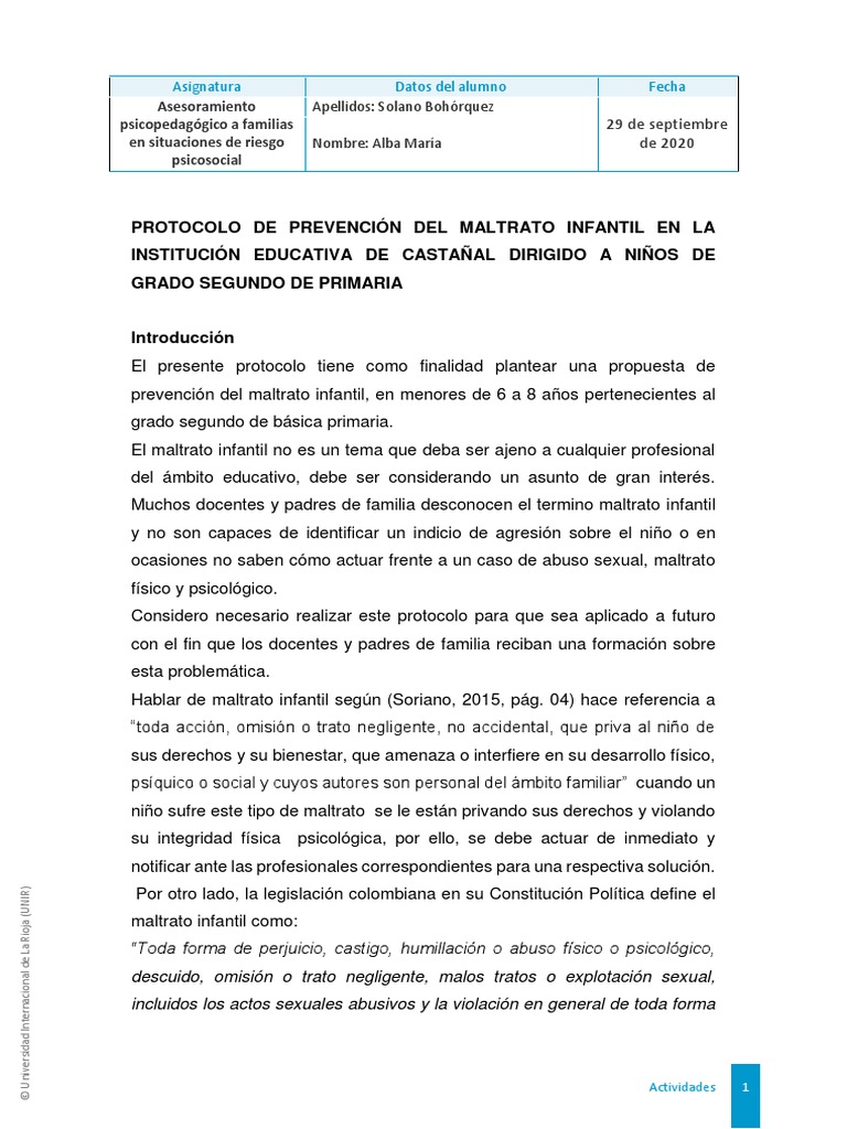 Protocolo de Prevencion Del Maltrato Infantil | PDF | Abuso infantil ...
