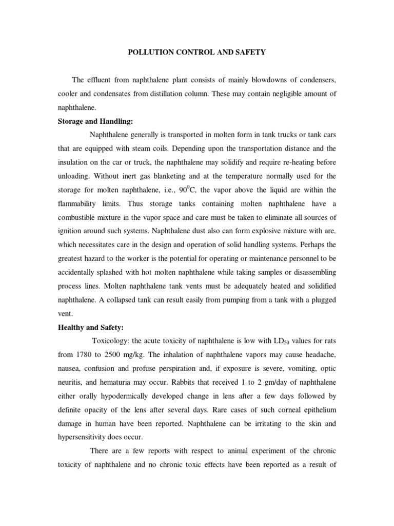 Naphthalene Pollution Control Guidelines | PDF | Toxicity ...