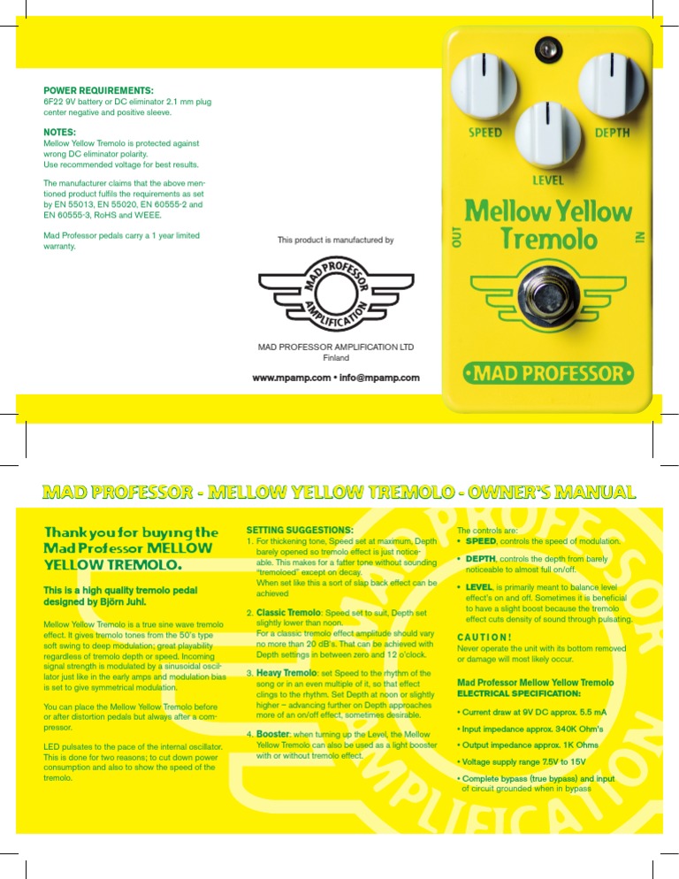 Mad Professor Mellow Yellow Tremolo Guide | PDF | Electrical