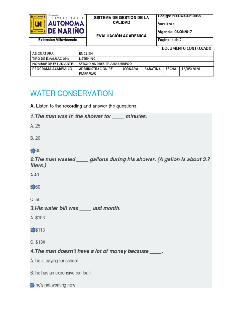 Water Conservation: 1.the Man Was in The Shower For - Minutes | PDF
