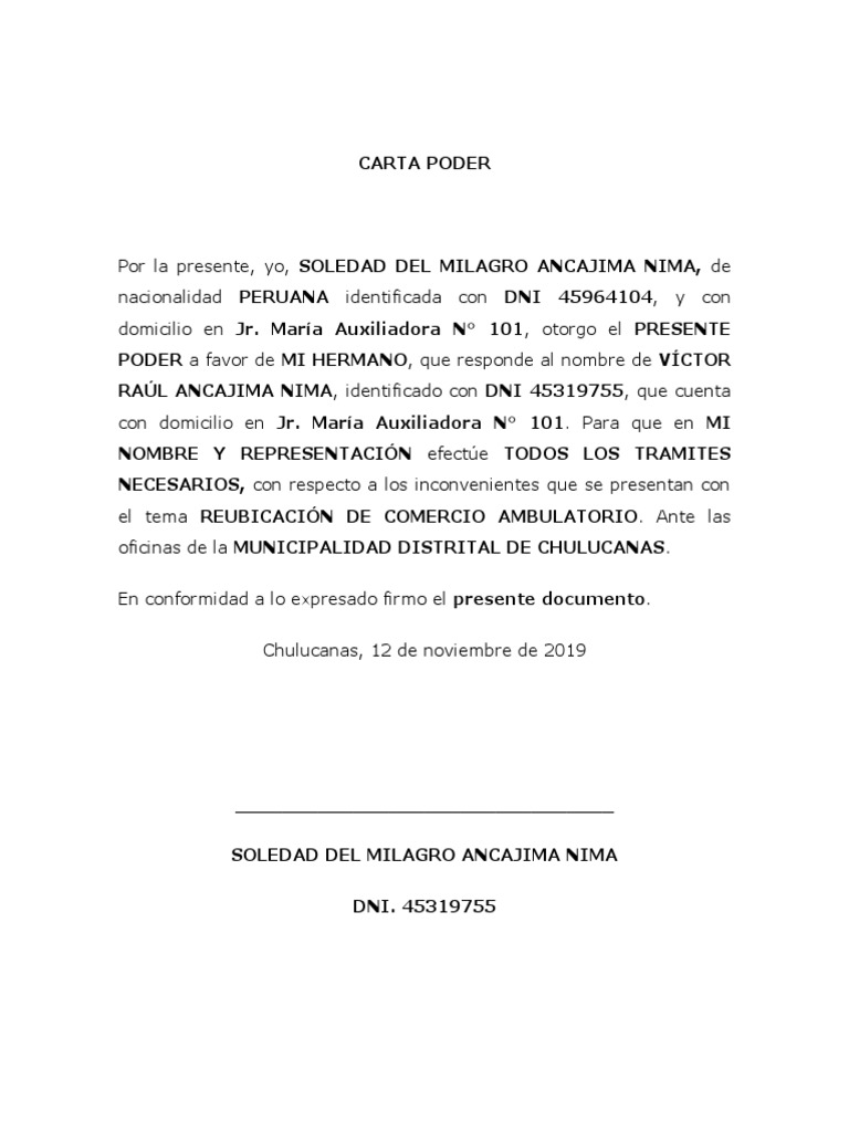 Ejemplo de Carta Poder Simple | PDF