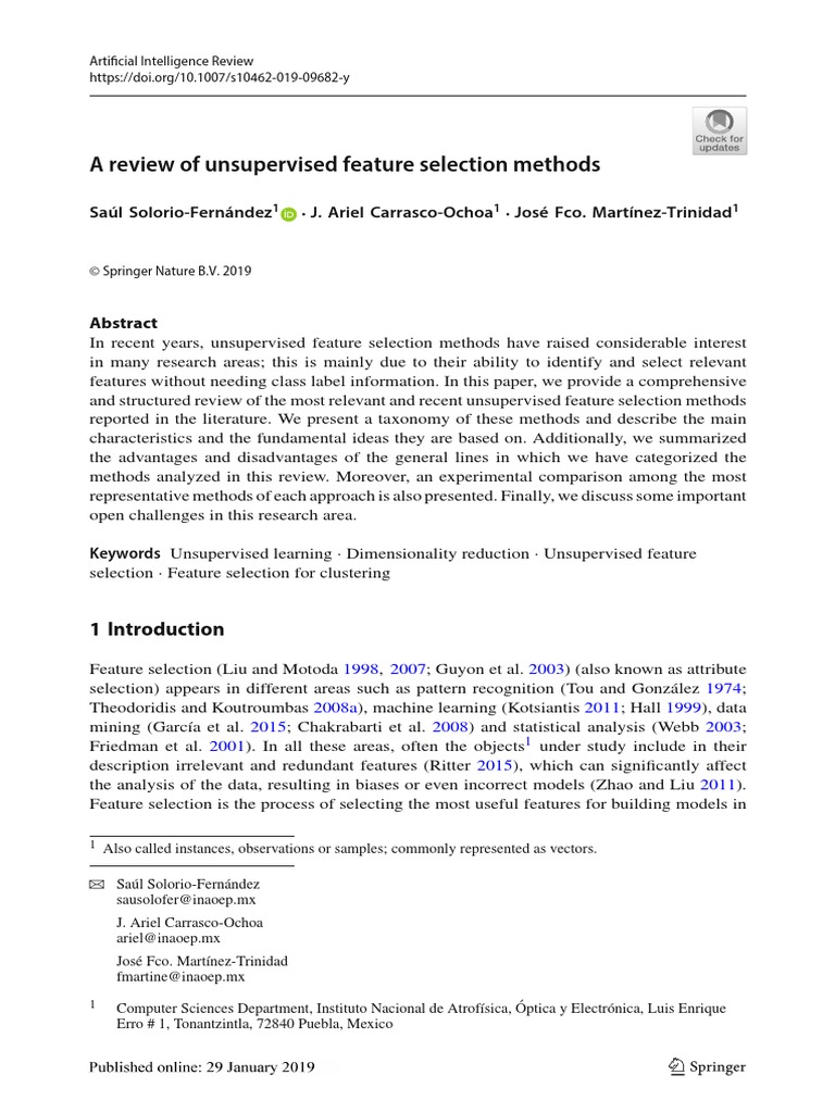 3.3 A Review of Unsupervised Feature Selection Methods | PDF | Cluster ...