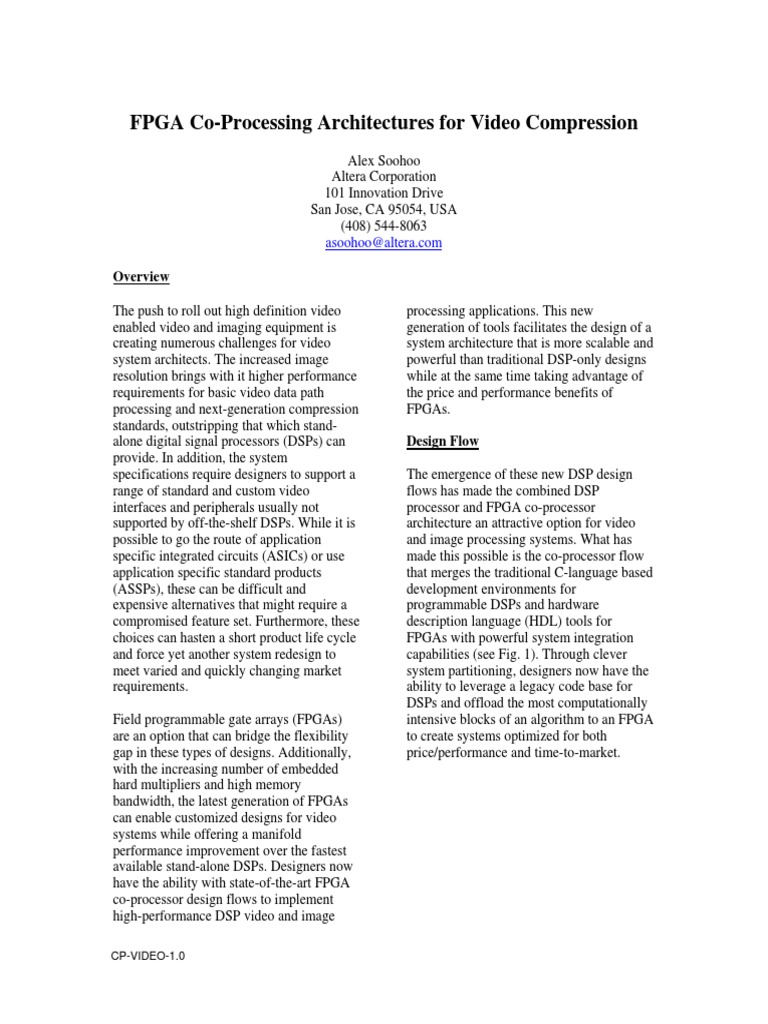 FPGA Co-Processing Architectures For Video Compression | PDF | Field ...