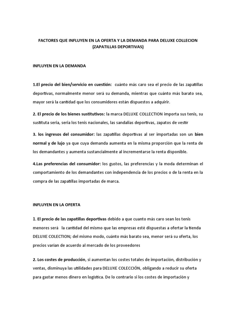 Factores en Oferta y Demanda de Zapatillas | PDF | Oferta (economía ...