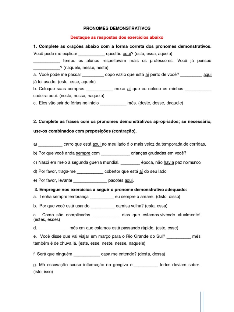 Atividades sobre Pronomes Demonstrativos | PDF