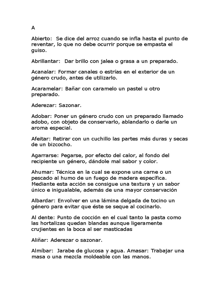 Cocina básica Términos culinarios fundamentales PDF Salsa Cocinando