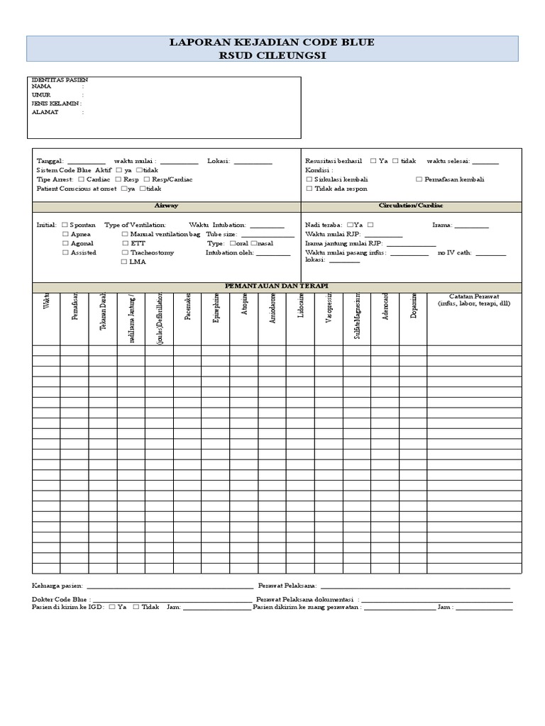 Form Laporan Code Blue 2019 | PDF