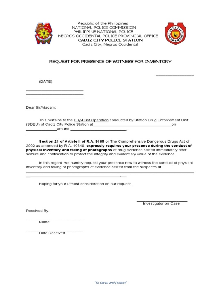 Request for Witness Presence in Drug Case | PDF