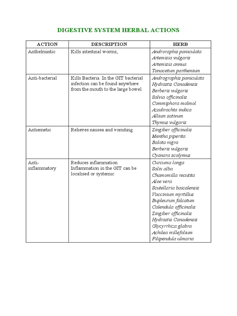 Herb Med 4 Dig System Herbal Actions PDF Stomach