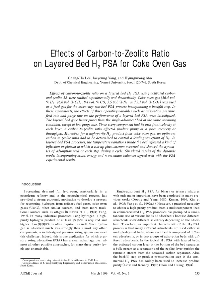 Effects of CarbontoZeolite Ratio On Layered Bed H PSA For Coke Oven