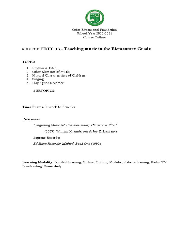 Teaching Music in The Elementary Grade | PDF