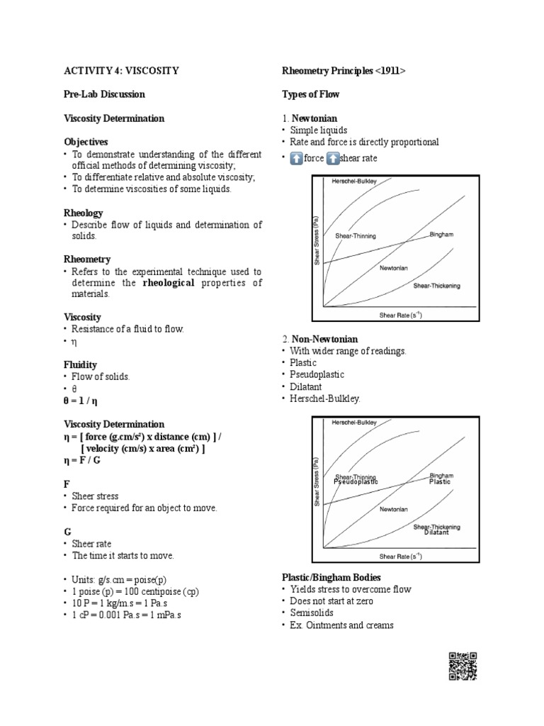 PHA6113 LAB Viscosity PDF Viscosity Shear Stress