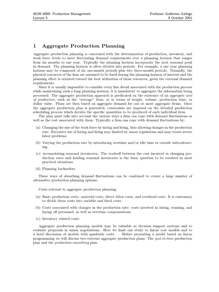 Aggregate Planning PDF | PDF