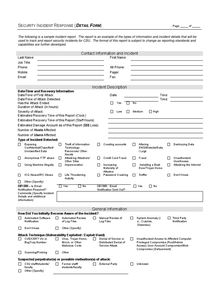 CSU Security Incident Report Template | PDF | Computer Virus | Malware
