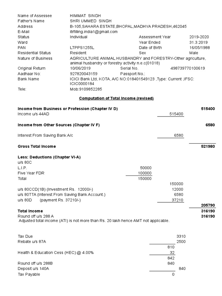 Income from Business: Himmat Singh 2019 | PDF | Loans | Unsecured Debt
