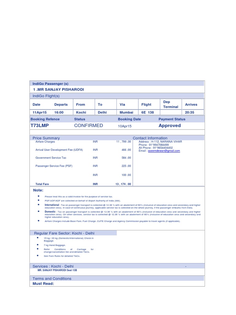 Air Ticket To Goa PDF PDF International Airport Airport