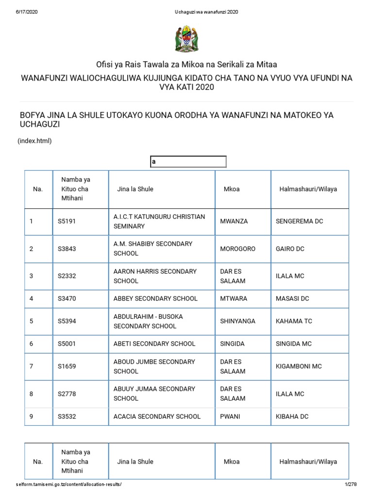 Form Five Selection | PDF | Tanzania