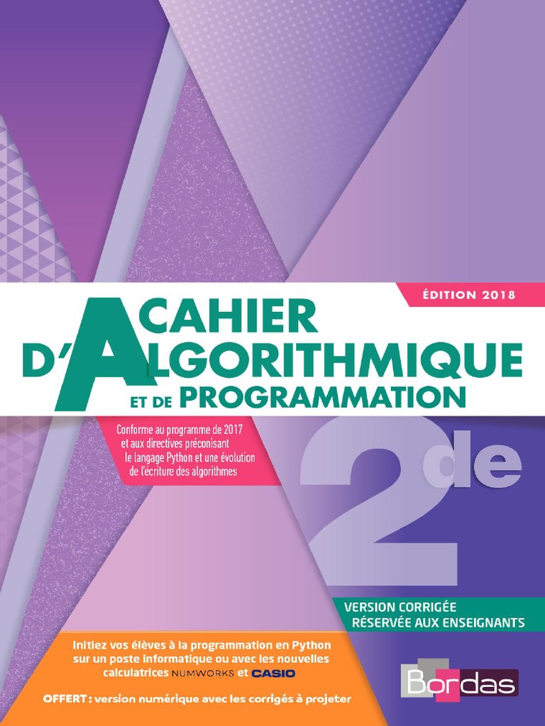 Cahier D algorithmique Seconde Corrigé Pdf 2019 Cahier D'algorithmique Et de Programmation PDF | PDF
