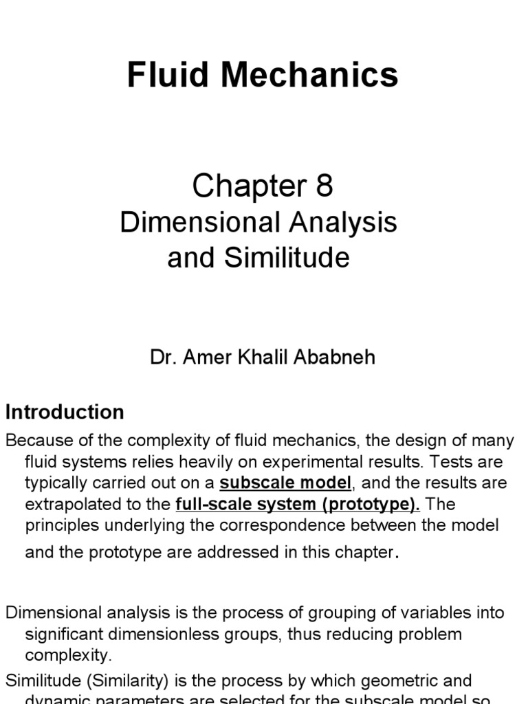 Fluid Mechanics: Dimensional Analysis and Similitude | PDF | Reynolds ...