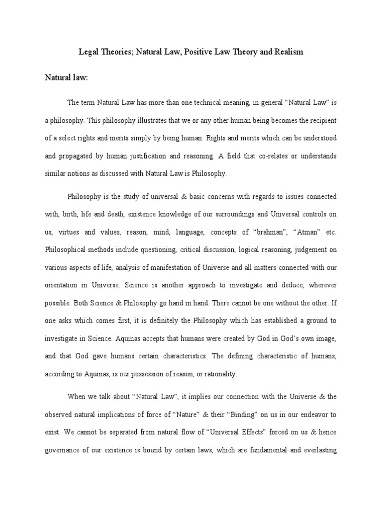 Legal Theories Natural Law, Positive Law Theory and Realism Natural Law ...
