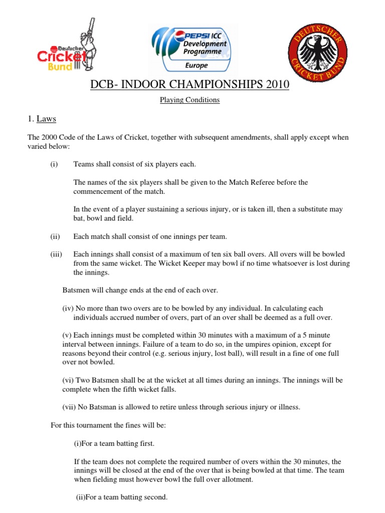DcbIndoor Championships 2010 1. Laws PDF Bowling (Cricket) Team Sports