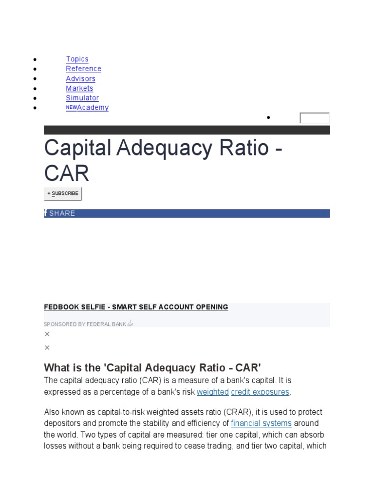 Capital Adequacy Ratio Introduction PDF Capital Adequacy Ratio Tier 1 Capital