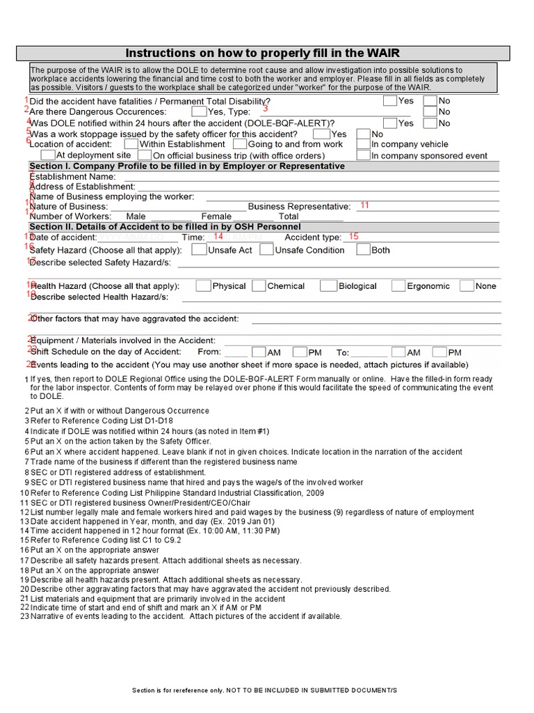 Instructions On How To Properly Fill in The WAIR | PDF | Underwater ...