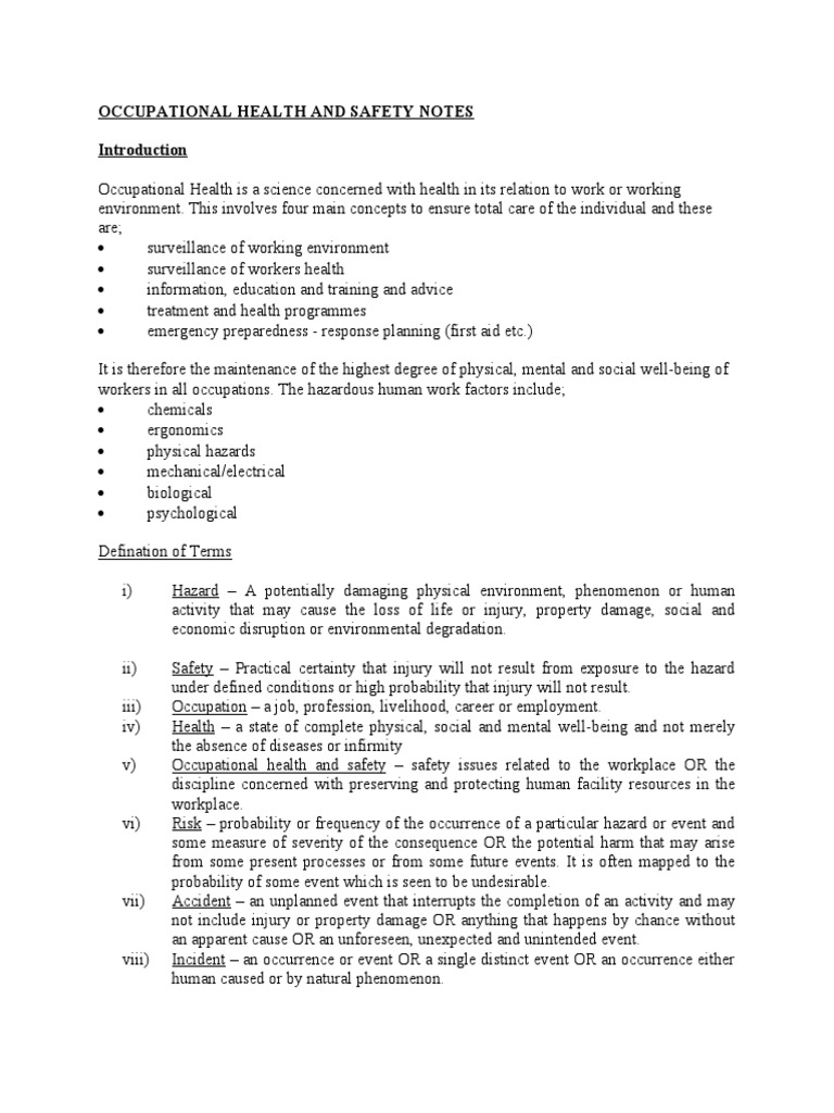 Occupational Health and Safety Overview | PDF | Occupational Safety And ...
