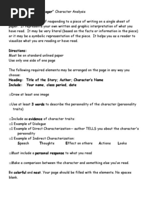 Characterization one pager instructions