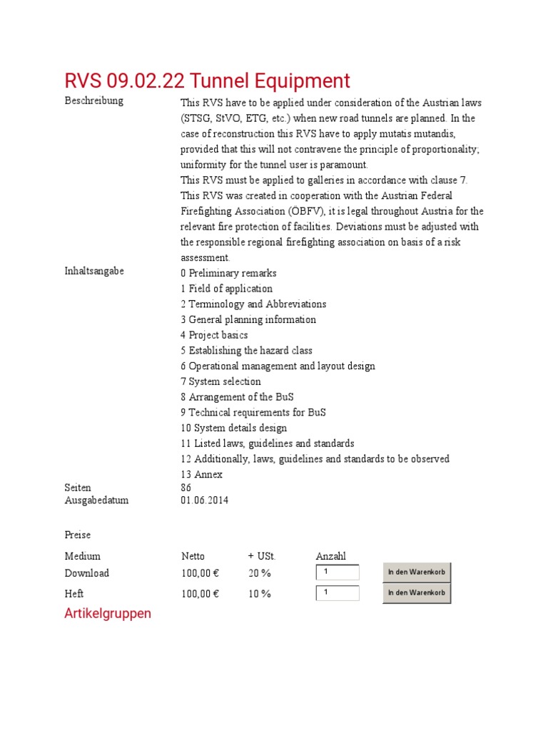 RVS 09.02.22 Tunnel Equipment Guidelines | PDF