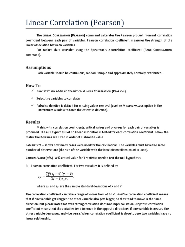 Linear Correlation (Pearson) Assumptions PDF Correlation And Dependence P Value