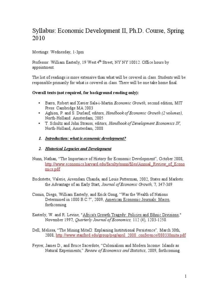 Economic Development II Syllabus | PDF | Economic Growth | Economics