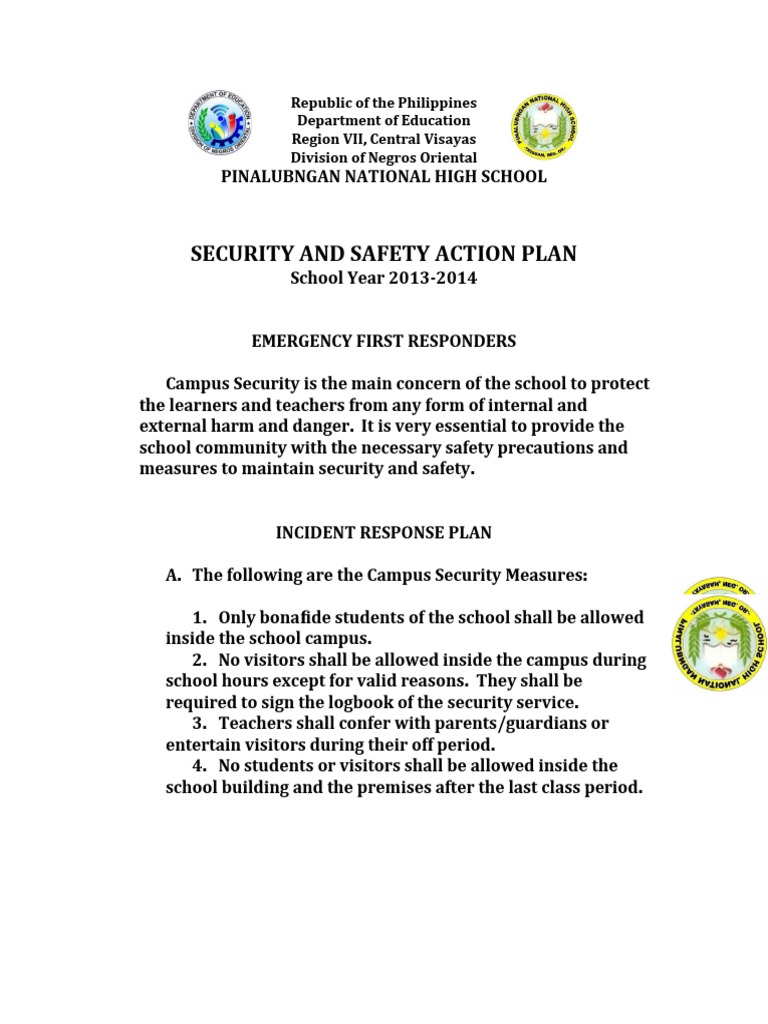 Pinalubngan NHS Security Action Plan | PDF | Behavior Modification ...