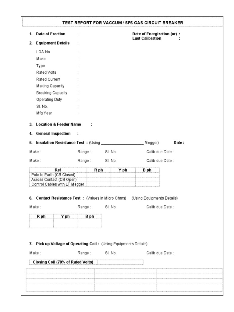 Test Report For Vaccum / Sf6 Gas Circuit Breaker PDF Switch Electrical Equipment