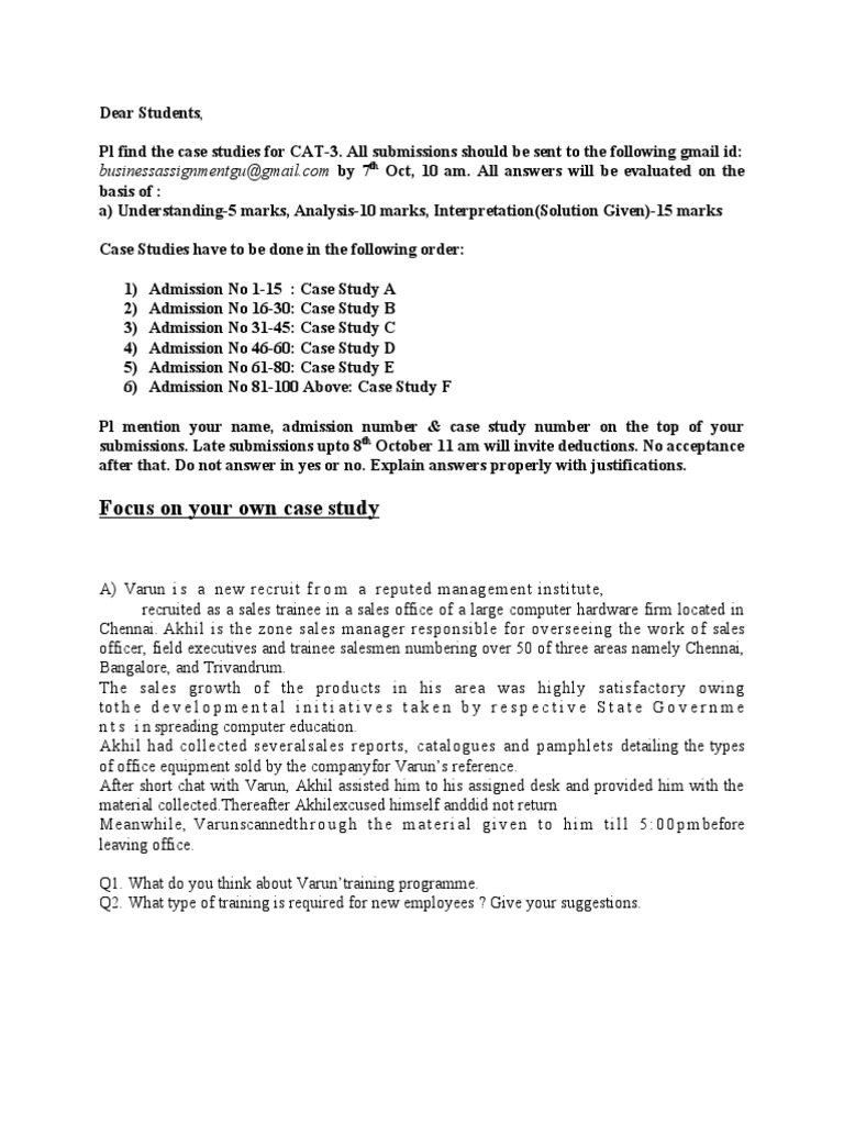 CAT-3 Case Studies Submission Guidelines | PDF | Performance Appraisal ...