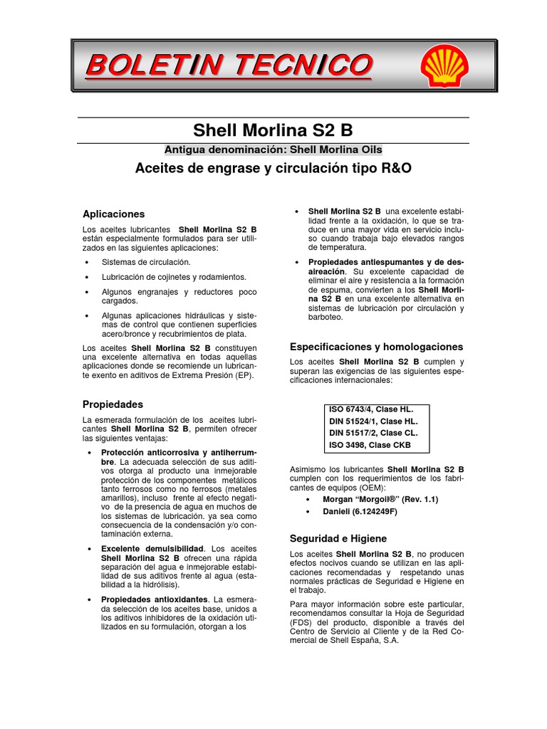 Shell Morlina s2 B 150 | PDF | Lubricante | Ingeniería mecánica